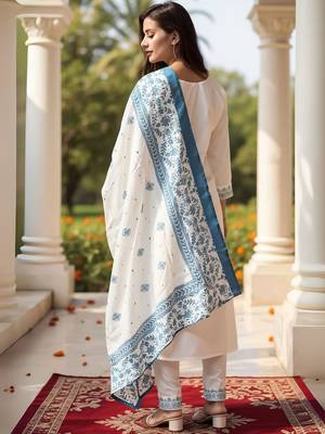 Women Ethnic Motifs Embroidered Pure Cotton Kurta with Trouser & Dupatta 3