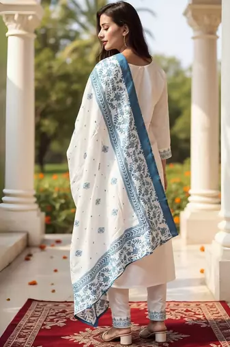 Women Ethnic Motifs Embroidered Pure Cotton Kurta with Trouser & Dupatta
