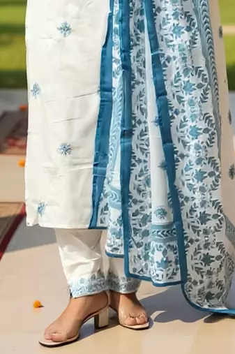 Women Ethnic Motifs Embroidered Pure Cotton Kurta with Trouser & Dupatta