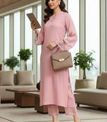 Women Regular Thread Work Silk Crepe Kurta with Trousers