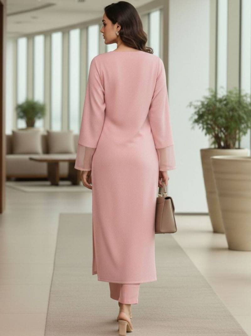 Women Regular Thread Work Silk Crepe Kurta with Trousers