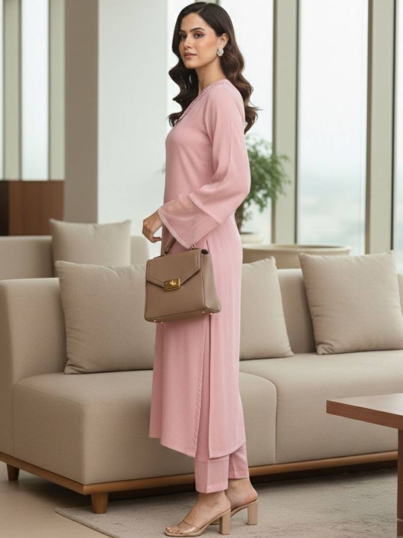 Women Regular Thread Work Silk Crepe Kurta with Trousers