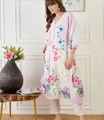 Women Floral Printed Regular Linen Kurta & Trousers With Floral Dupatta