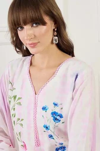 Women Floral Printed Regular Linen Kurta & Trousers With Floral Dupatta