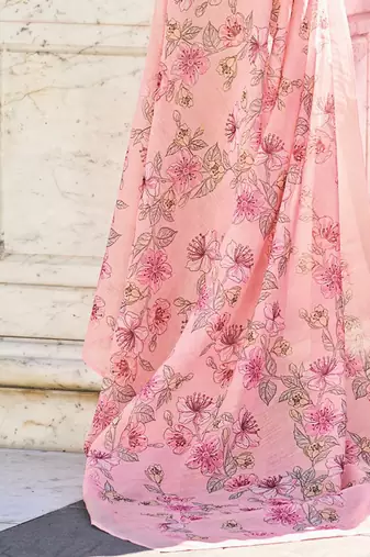 Women Floral Embroidered Thread Work Linen Kurta with Trousers & With Dupatta