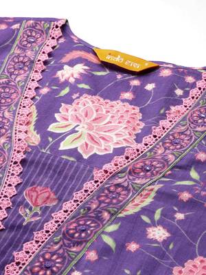 Floral Printed Beads & Stones Pure Cotton Kurta with Trousers & With Dupatta 2