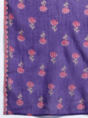 Floral Printed Beads & Stones Pure Cotton Kurta with Trousers & With Dupatta 4