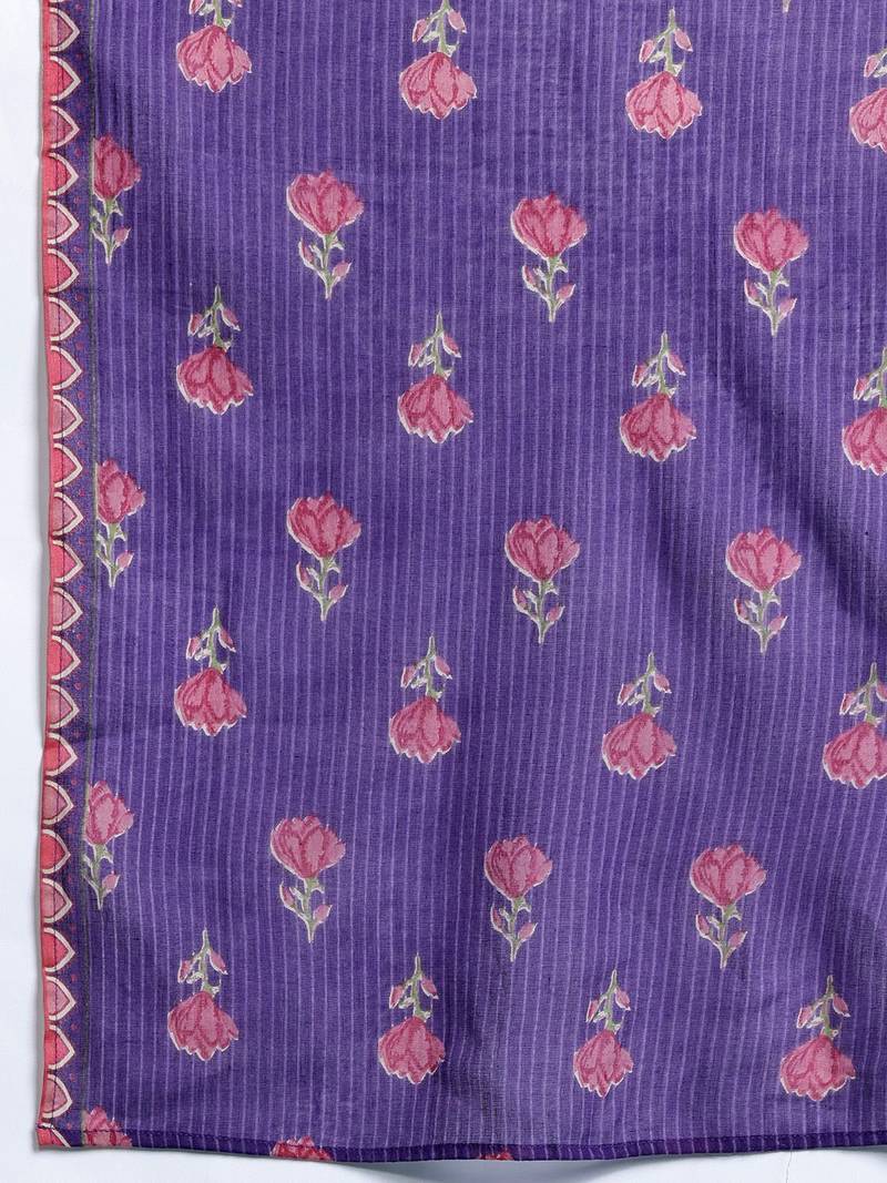 Floral Printed Beads & Stones Pure Cotton Kurta with Trousers & With Dupatta
