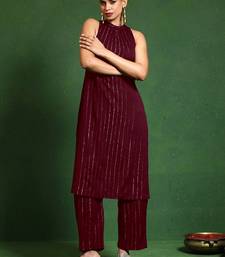 Women Striped Woven Design Kurta with Trousers