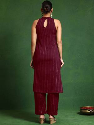 Women Striped Woven Design Kurta with Trousers 4