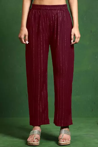 Women Striped Woven Design Kurta with Trousers