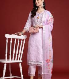 Floral & Mirror Embellished Pure Cotton Kurta with Trousers & Dupatta