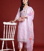 Floral & Mirror Embellished Pure Cotton Kurta with Trousers & Dupatta