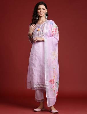 Floral & Mirror Embellished Pure Cotton Kurta with Trousers & Dupatta 2