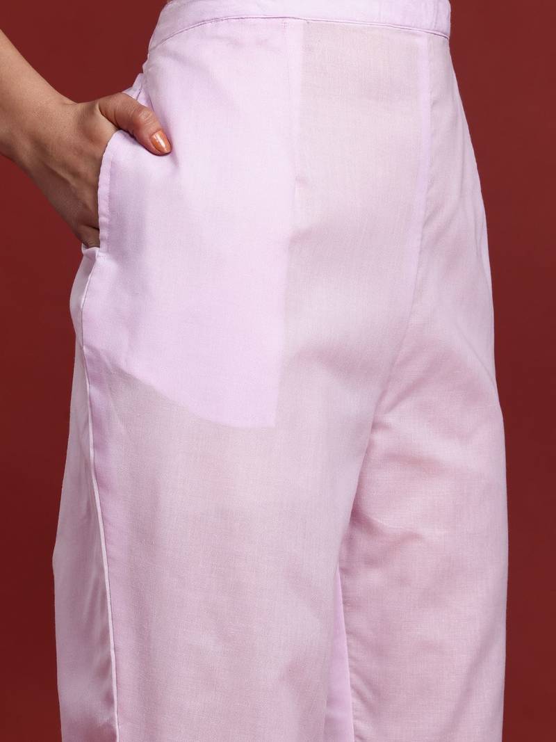 Floral & Mirror Embellished Pure Cotton Kurta with Trousers & Dupatta