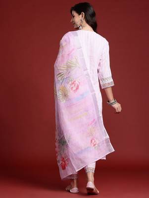 Floral & Mirror Embellished Pure Cotton Kurta with Trousers & Dupatta 7