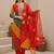 Women Leheriya Dyed Regular Thread Work Kurta with Trousers & With Dupatta