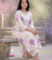 Floral Printed Round Neck Pleated Pure Cotton A-Line Kurta With Palazzos