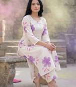 Floral Printed Round Neck Pleated Pure Cotton A-Line Kurta With Palazzos