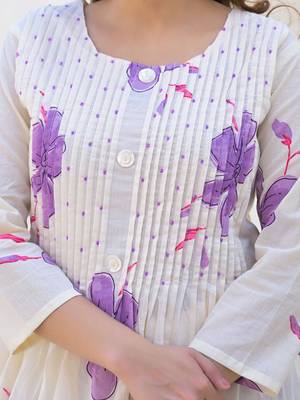 Floral Printed Round Neck Pleated Pure Cotton A-Line Kurta With Palazzos 3