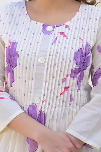 Floral Printed Round Neck Pleated Pure Cotton A-Line Kurta With Palazzos