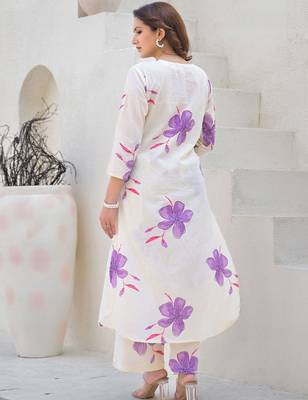 Floral Printed Round Neck Pleated Pure Cotton A-Line Kurta With Palazzos 6