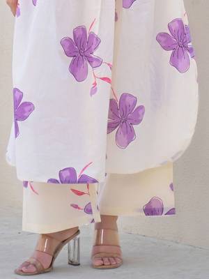 Floral Printed Round Neck Pleated Pure Cotton A-Line Kurta With Palazzos 7