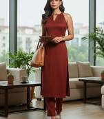 Women Striped Regular Silk Crepe Kurta with Trousers