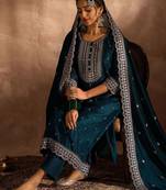 Ethnic Motifs Embroidered Thread Work Straight Kurta with Trouser & Dupatta