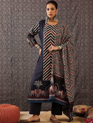 Women Printed Regular Sequinned Pure Cotton Kurta with Trousers & With Dupatta 1