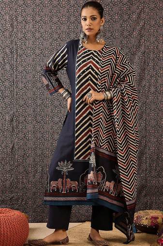 Women Printed Regular Sequinned Pure Cotton Kurta with Trousers & With Dupatta