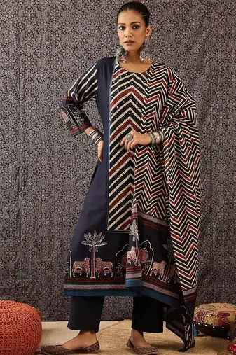 Women Printed Regular Sequinned Pure Cotton Kurta with Trousers & With Dupatta