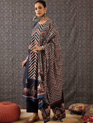 Women Printed Regular Sequinned Pure Cotton Kurta with Trousers & With Dupatta 4