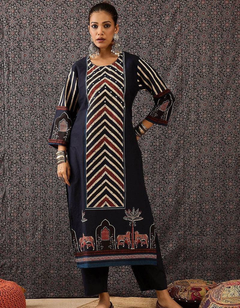 Women Printed Regular Sequinned Pure Cotton Kurta with Trousers & With Dupatta