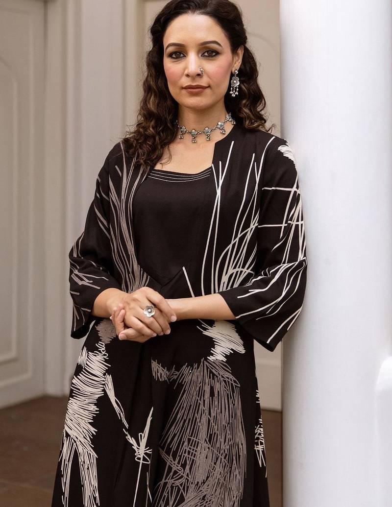 Abstract Printed Regular Straight Kurta with Palazzos
