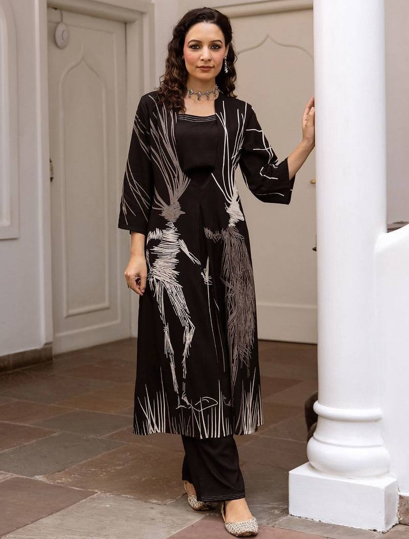 Abstract Printed Regular Straight Kurta with Palazzos