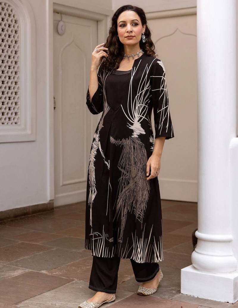 Abstract Printed Regular Straight Kurta with Palazzos