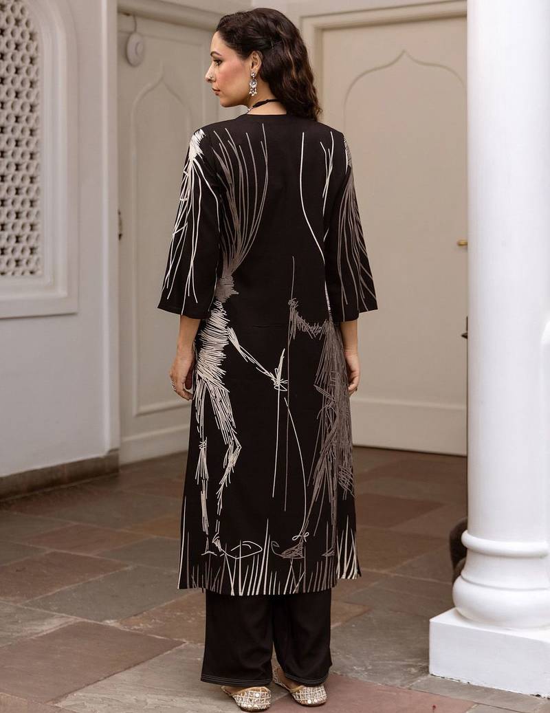 Abstract Printed Regular Straight Kurta with Palazzos