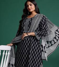 Plus Size Printed Pure Cotton Kurta with Trousers & Dupatta