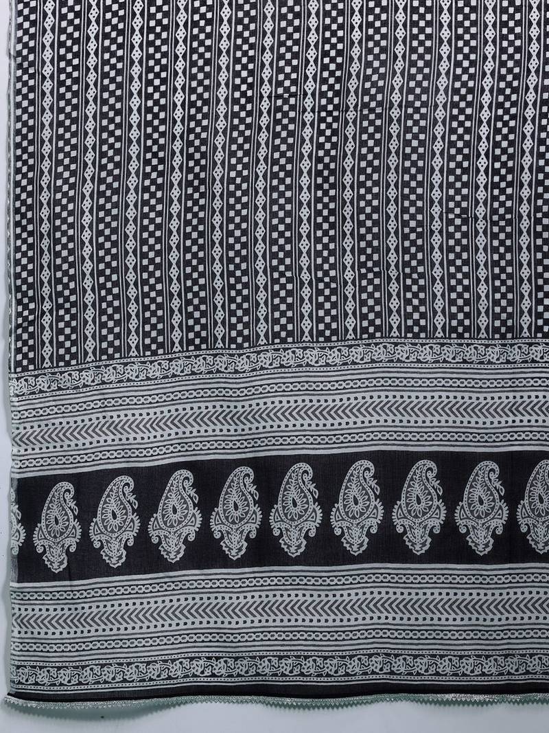 Plus Size Printed Pure Cotton Kurta with Trousers & Dupatta