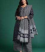 Plus Size Printed Pure Cotton Kurta with Trousers & Dupatta