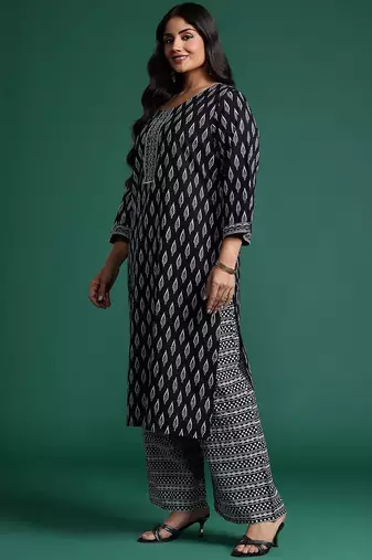 Plus Size Printed Pure Cotton Kurta with Trousers & Dupatta
