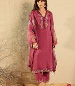 Women Floral Yoke Design Regular Thread Work Kurta with Trousers & With Dupatta