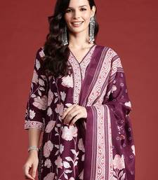 Floral Printed Pure Cotton Kurta With Trousers & Dupatta