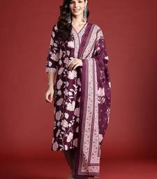Floral Printed Pure Cotton Kurta With Trousers & Dupatta