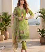 Women Floral Embroidered Regular Thread Work Pure Cotton Kurta with Trousers & With Dupatta