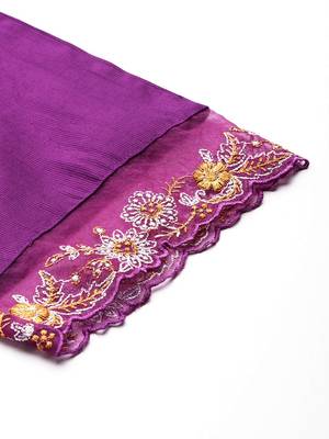 Floral Thread Work Liva Kurta with Trousers & With Dupatta 9