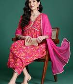 Women Floral Printed Regular Pure Cotton Kurta with Palazzos & With Dupatta