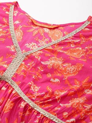 Women Floral Printed Regular Pure Cotton Kurta with Palazzos & With Dupatta 2