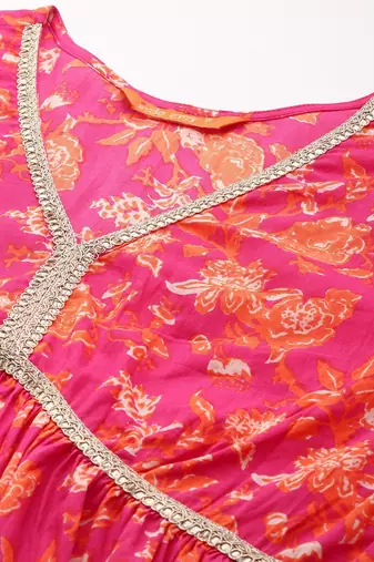 Women Floral Printed Regular Pure Cotton Kurta with Palazzos & With Dupatta